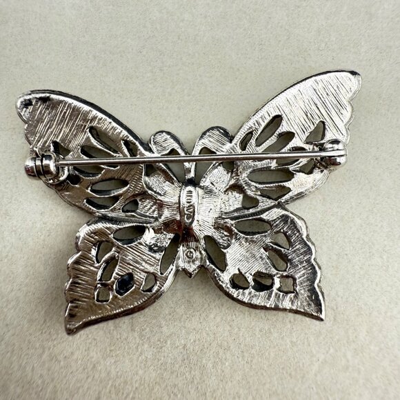 Avon Silver-Tone Butterfly Brooch With Faux Pearls & Rhinestones - Picture 4 of 5